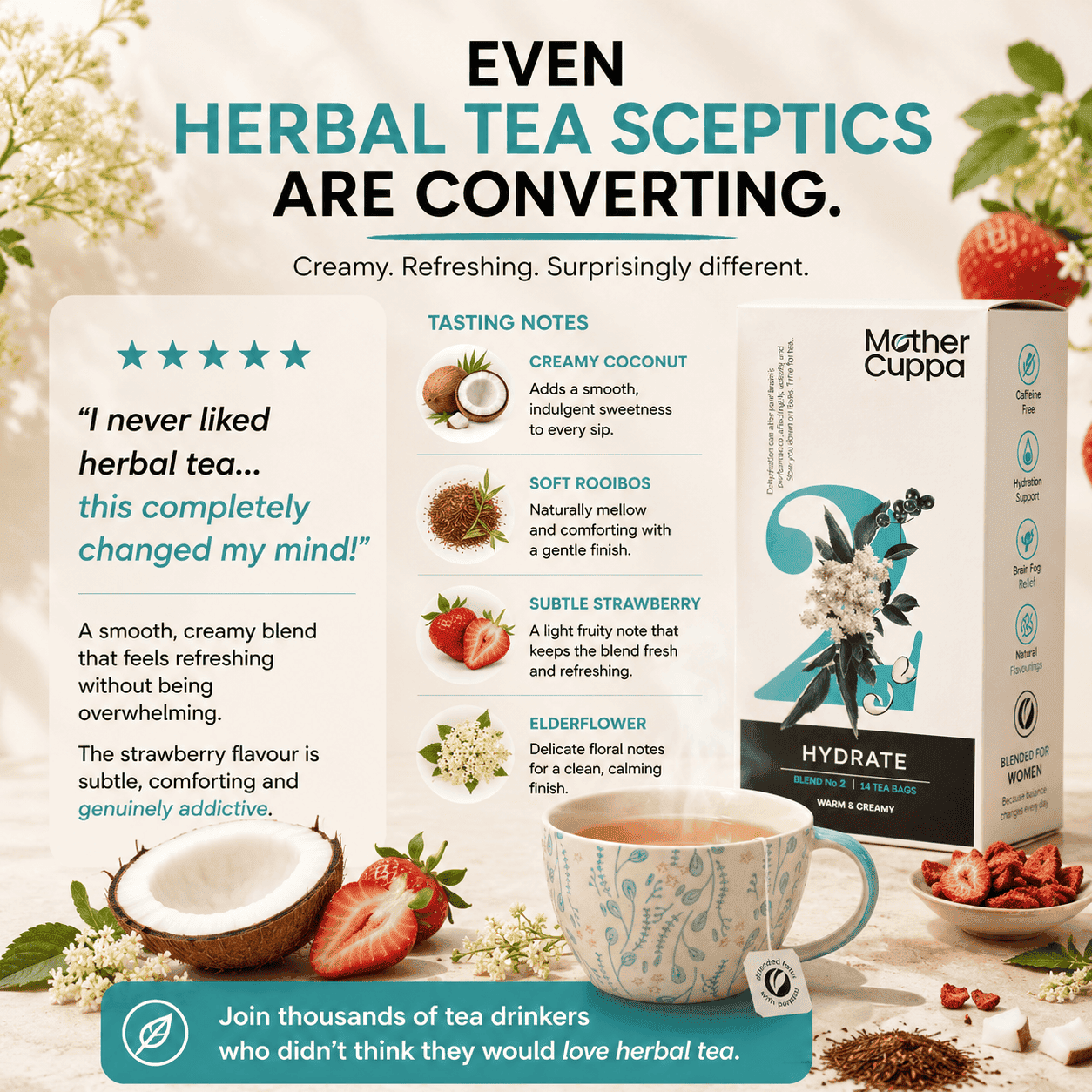 Cuffa Tea Buy Online Hydrate Herbal Tea for Women | Mother Cuppa Tea